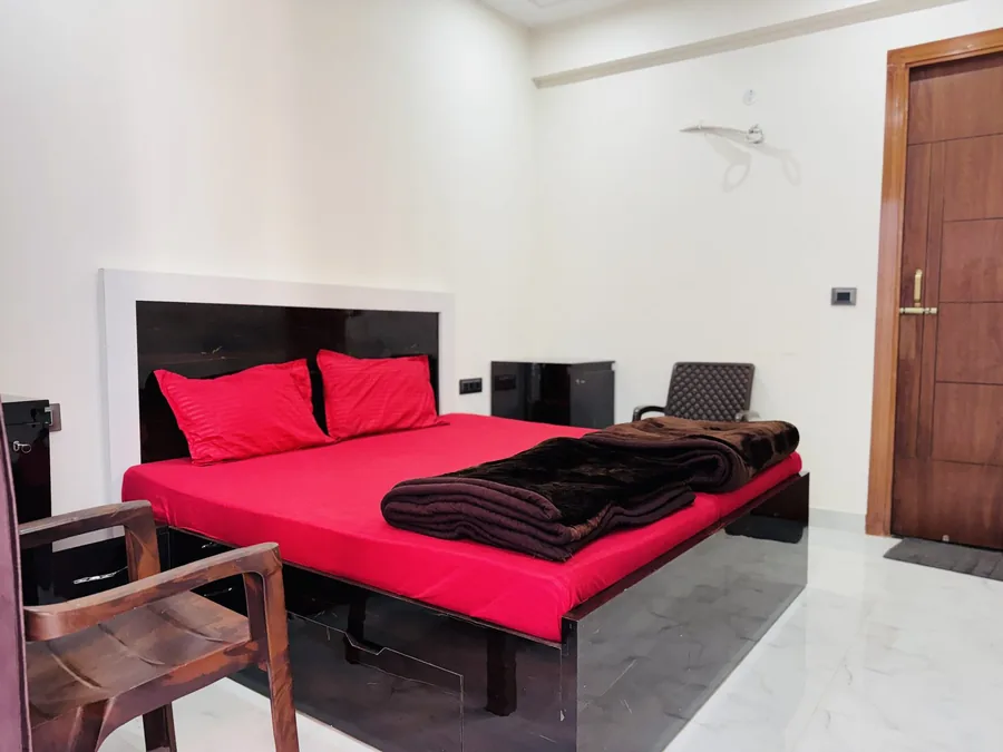 Private room interior at the Rishikesh yoga school