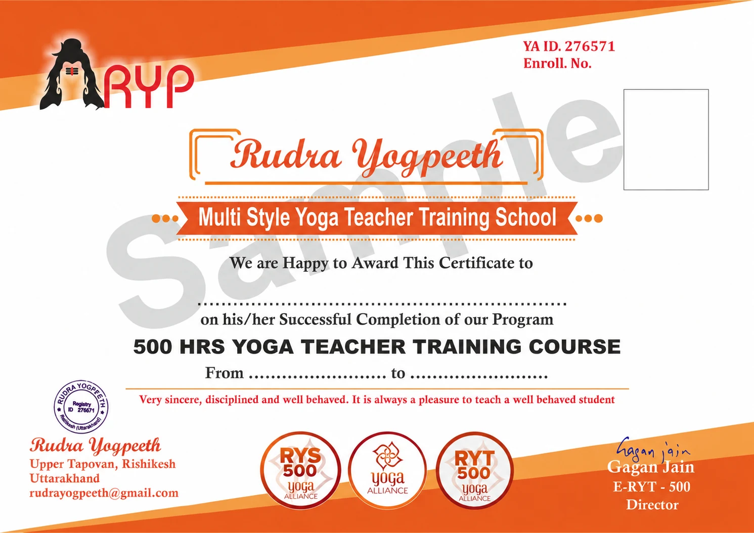 500 Hour Yoga Teacher Training Certificate