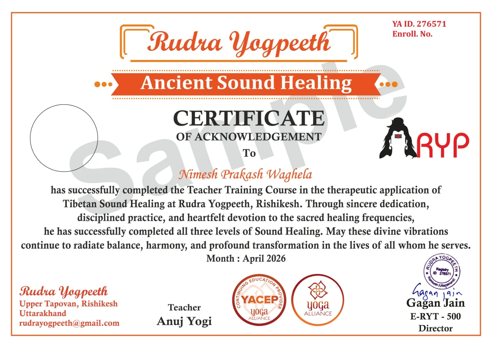 Sound Healing Teacher Training Certificate